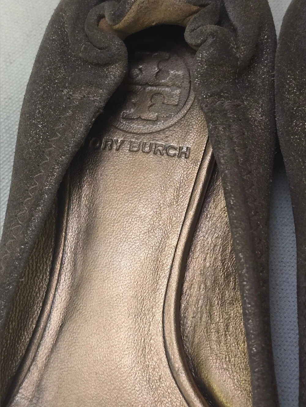 Tory Burch Metallic Brown Reva Logo Ballet Flats